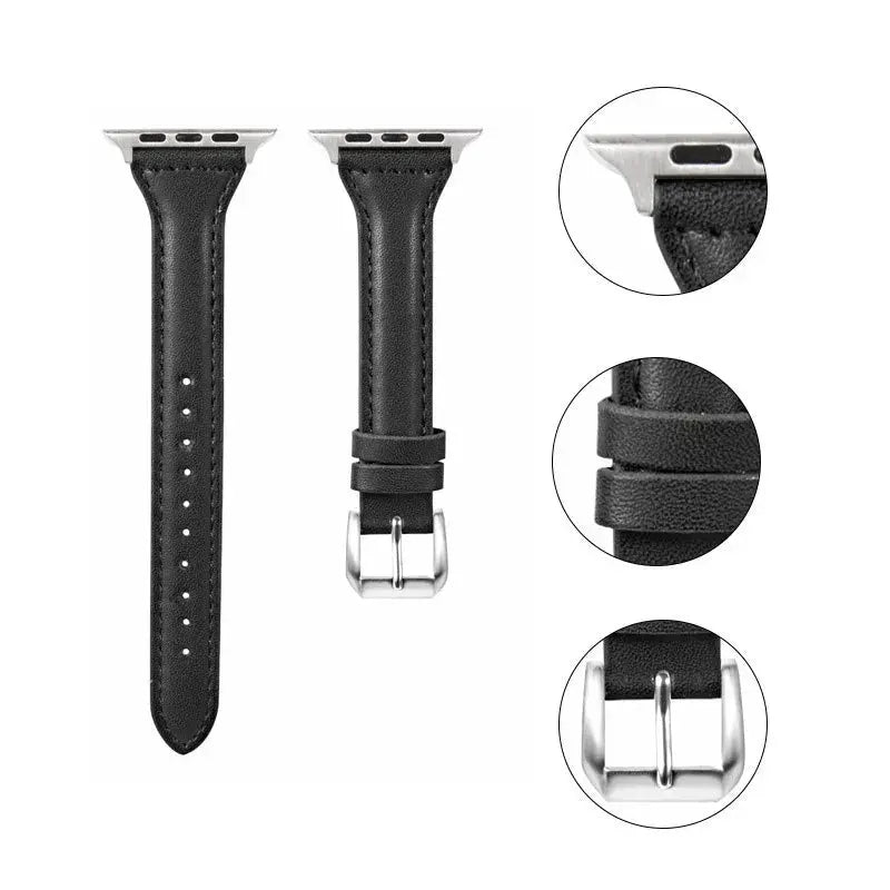 Slim leather strap for Apple Watch band ultra-2 49mm series 7 8 9 41mm/45mm 38mm/42mm Wrist bracelet iWatch SE 6 5 4 3 40mm/44mm Pinnacle Luxuries