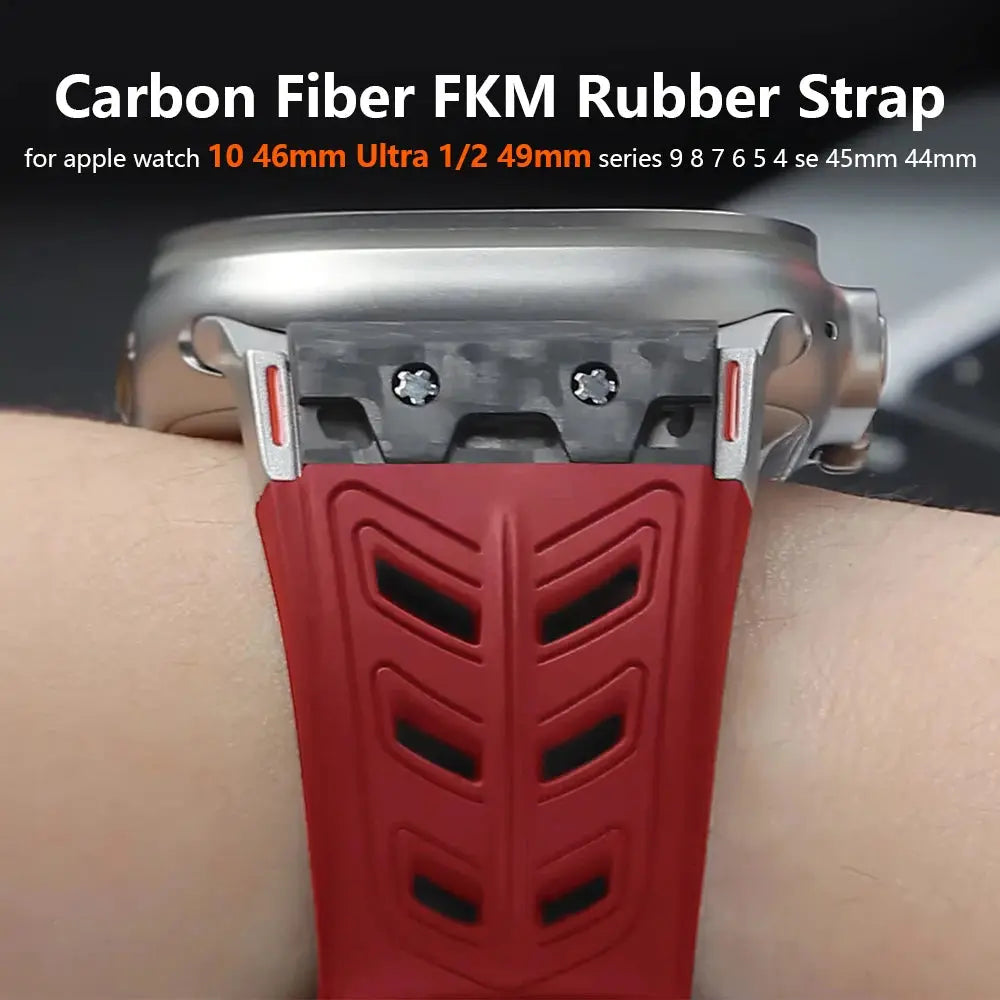 Carbon Fiber FKM Rubber Strap for Apple Watch 10 46mm Ultra 2 49mm Fluororubber Bracelet for Iwatch Series 9 8 7 6 Se 45mm 44mm Pinnacle Luxuries