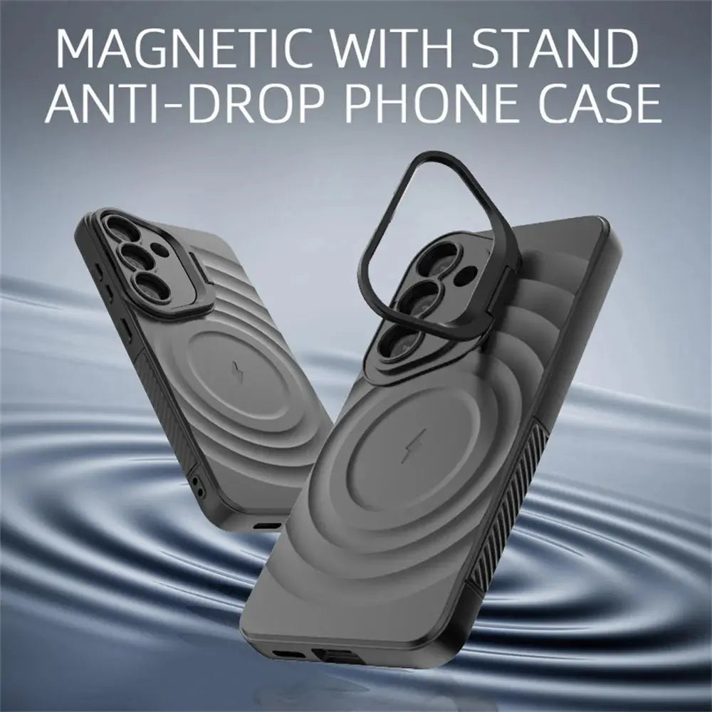 Invisible Lens Stand For Magsafe Magnetic Phone Case for Samsung S25 Ultra S25 Plus INS Round Water Ripple Soft Silicone Cover Pinnacle Luxuries