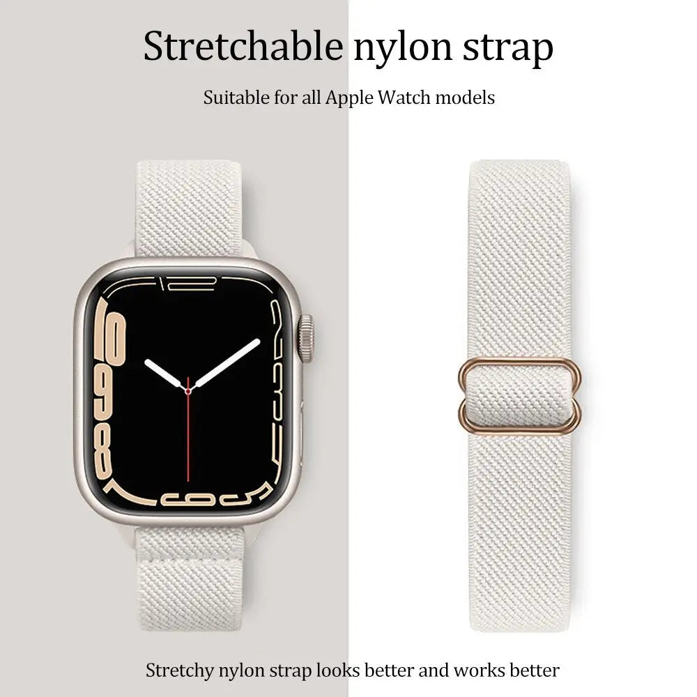 Slim Nylon Strap for Apple Watch Band 44mm 40mm 49mm 41mm 45mm 38/42mm Braided Elastic Bracelet IWatch Series Ultra 8 7 6 5 3 Se Pinnacle Luxuries