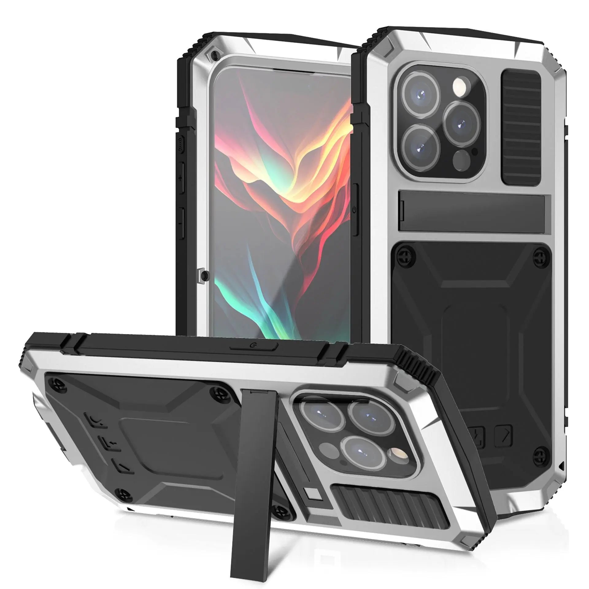 for iPhone 15 Pro Max iPhone 15 Plus Pro Case Full-Body Rugged Armor Shockproof Protective Kickstand Aluminum Metal Cover Pinnacle Luxuries