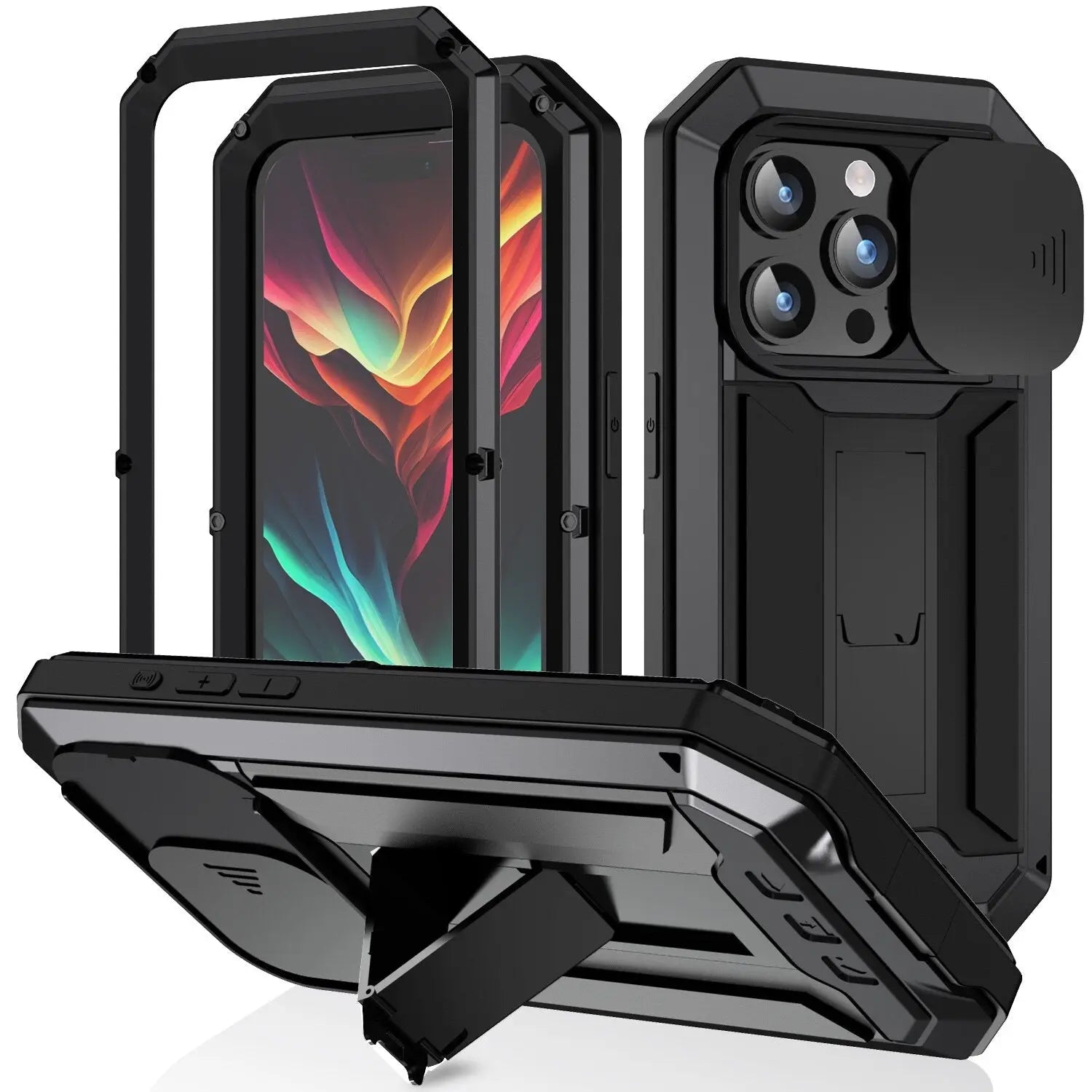 for iPhone 15 Pro Max iPhone 15 Plus Pro Military Grade Full-Body Rugged Built-in Kickstand Slide Camera Protective Cover Shell Pinnacle Luxuries