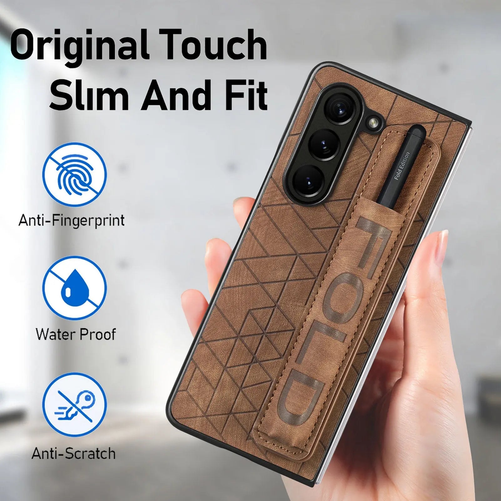 For Samsung Galaxy Z Fold 5 Fashion Case with Wristband Ring Design & Pen Holder Lightweight Slim and Fit Anti-fall Cover Pinnacle Luxuries