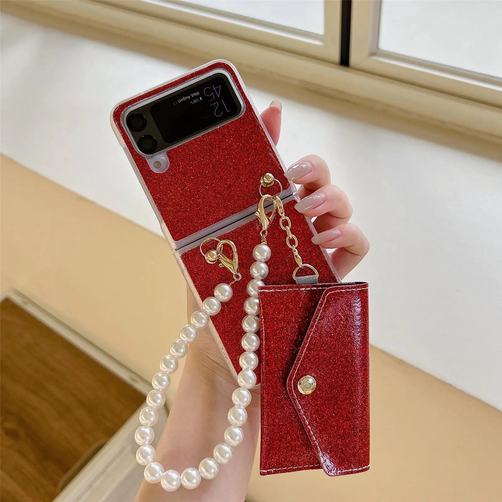 Pinnacle Pearl Chain Purse Case For Samsung Galaxy Z Flip 4 - Pinnacle Luxuries