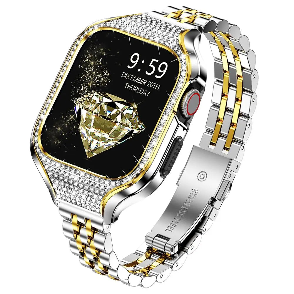 Diamond Steel Elite Case and Stainless Steel Band for Apple Watch - Pinnacle Luxuries